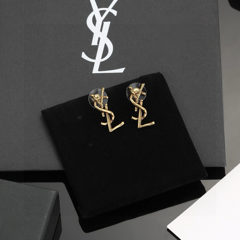  YSL 圣罗兰 耳钉原装黄铜材质 Yves Saint Laurent 创立于1961年 优雅抽象大胆