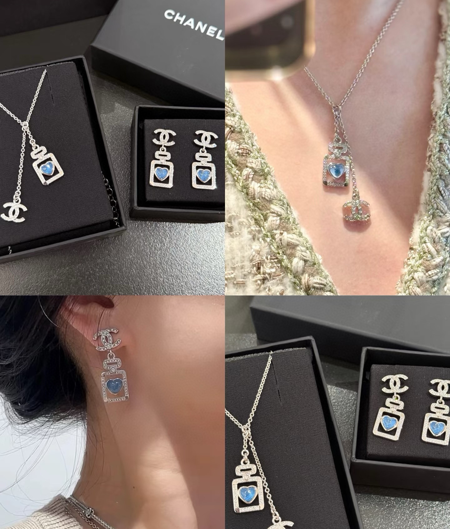  CHANEL 小香蓝色爱心香水瓶项链，高端品质，专柜同材质，做工精致细腻，重工版本，简约大方温文尔雅，