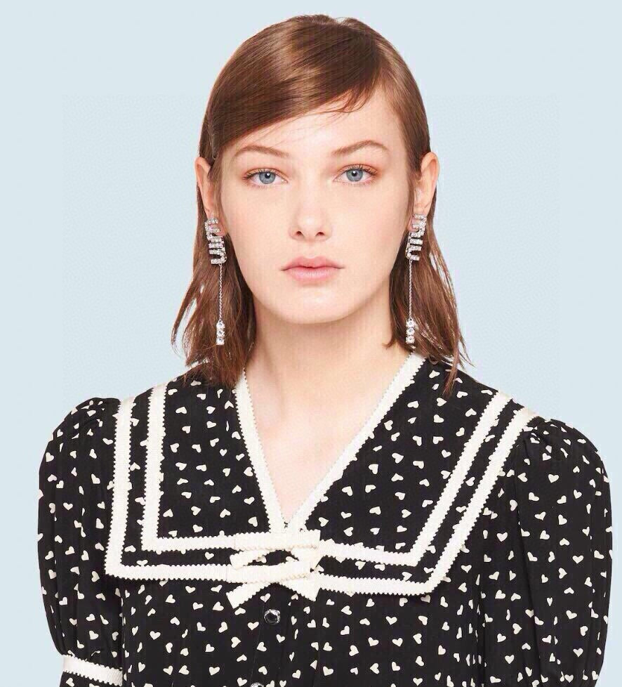  Miu Miu 缪缪 新款 施华洛世奇 水晶 满钻链条耳钉 耳环  原版材质 纯银针 手工镶嵌水晶造型