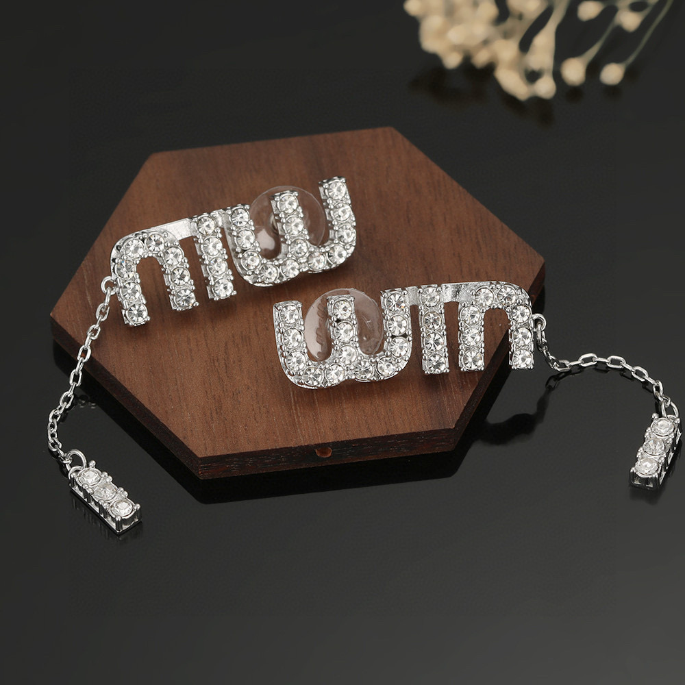  Miu Miu 缪缪 新款 施华洛世奇 水晶 满钻链条耳钉 耳环  原版材质 纯银针 手工镶嵌水晶造型