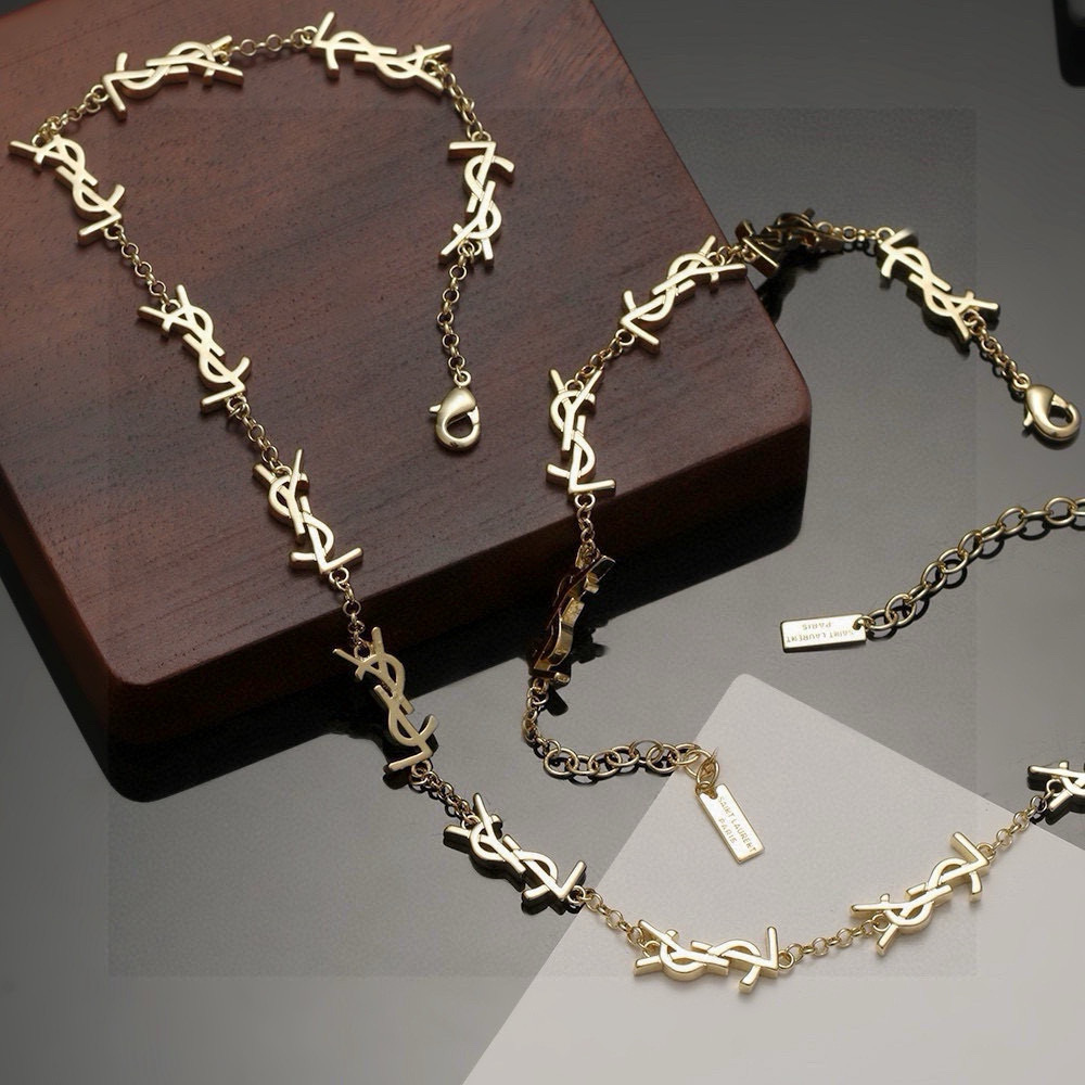 YSL 圣罗兰 项链手链 原装黄铜材质 Yves Saint Laurent 创立于1961年 优雅抽象