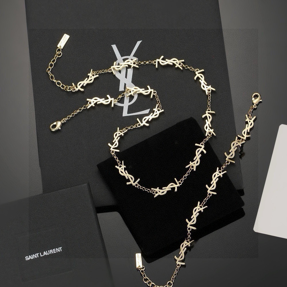 YSL 圣罗兰 项链手链 原装黄铜材质 Yves Saint Laurent 创立于1961年 优雅抽象