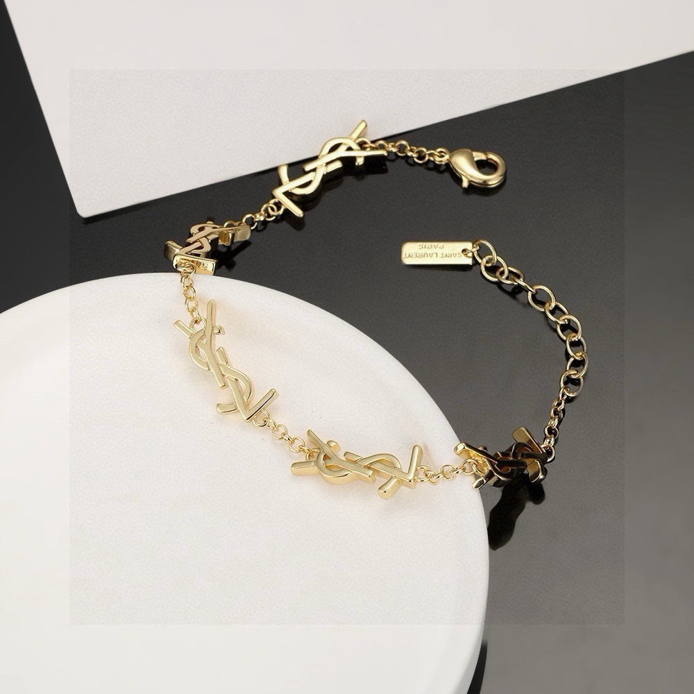 YSL 圣罗兰 项链手链 原装黄铜材质 Yves Saint Laurent 创立于1961年 优雅抽象