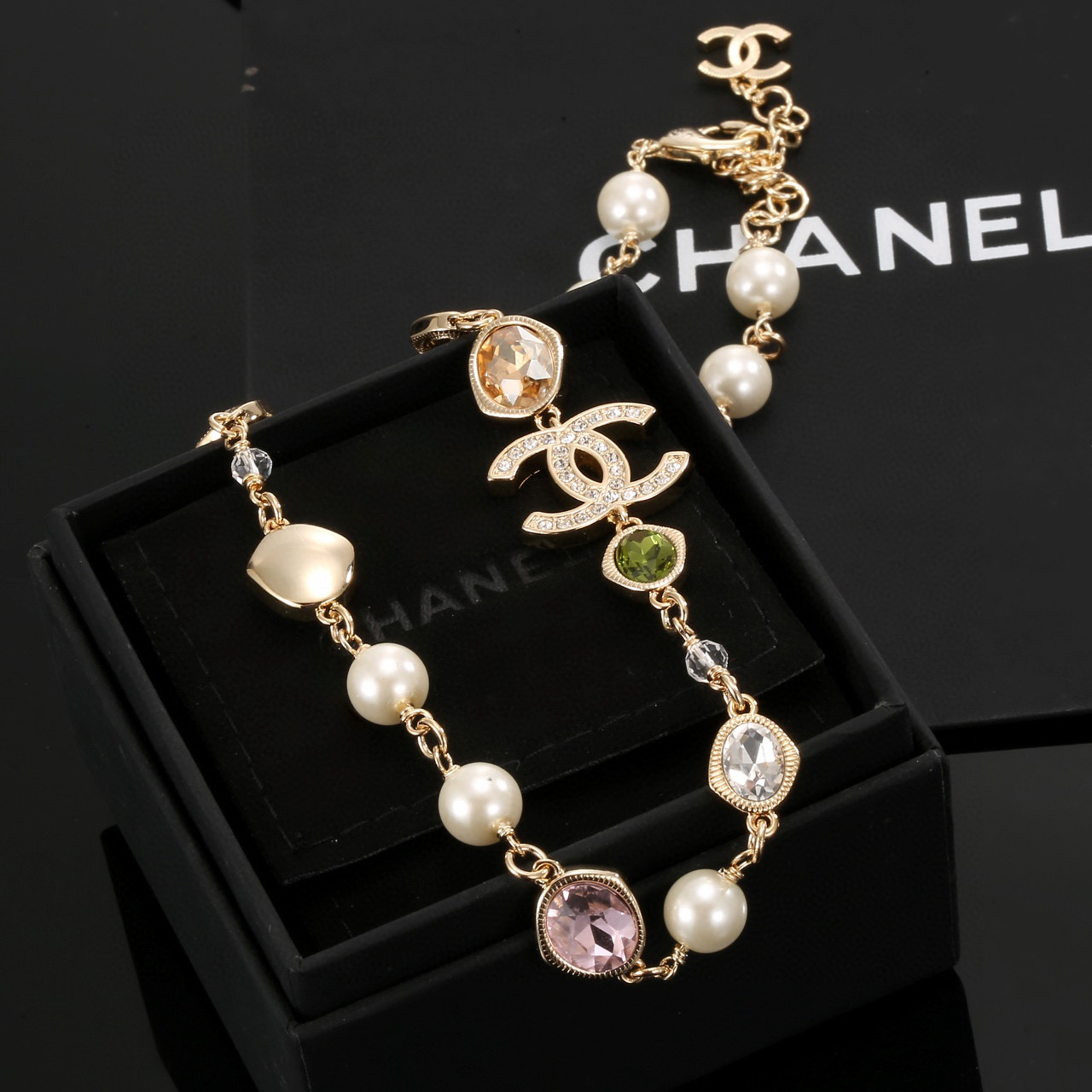 Chanel Interlocking CC Multicolor Crystal and Pearl Necklace - Comprehensive 3