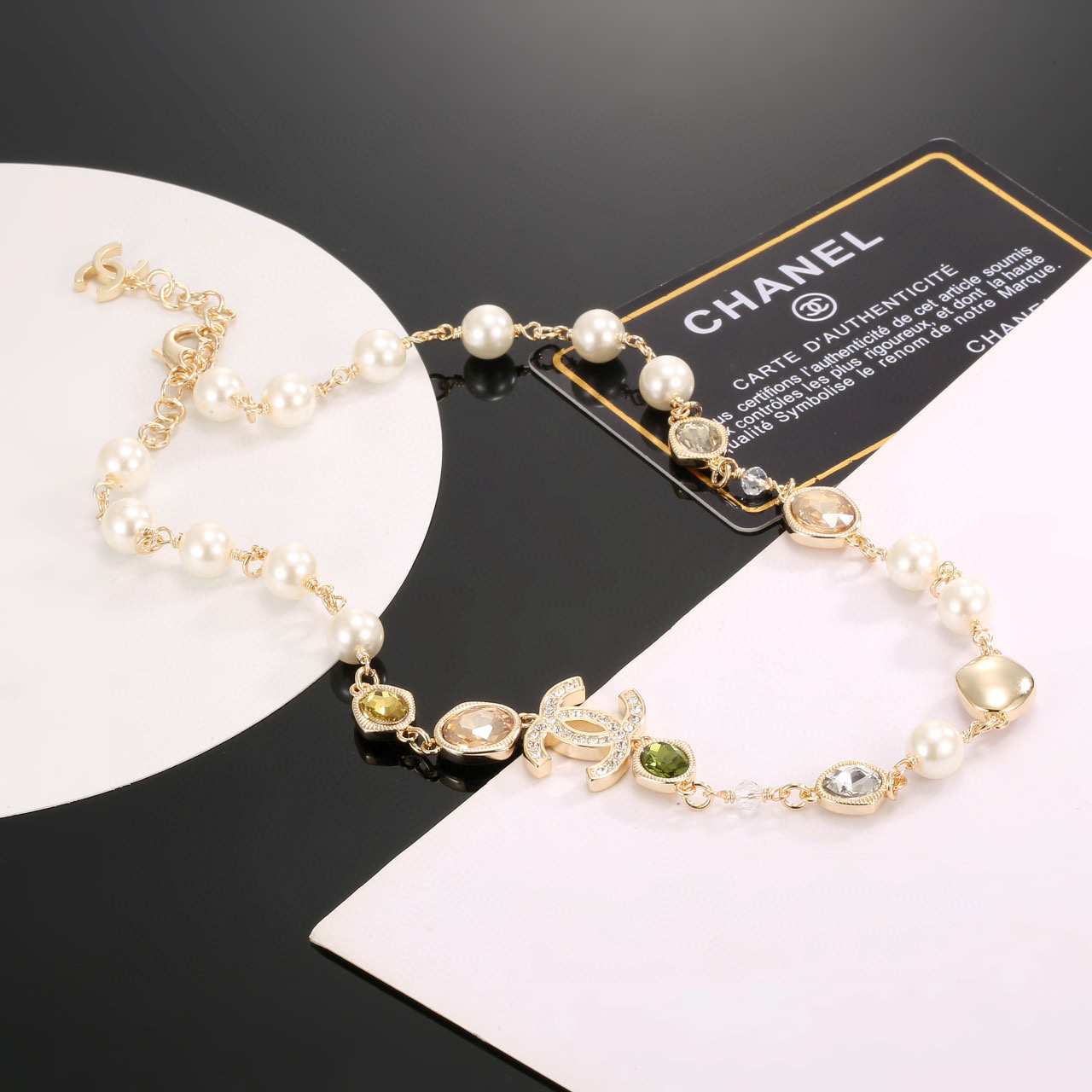 Chanel Interlocking CC Multicolor Crystal and Pearl Necklace - Comprehensive 5