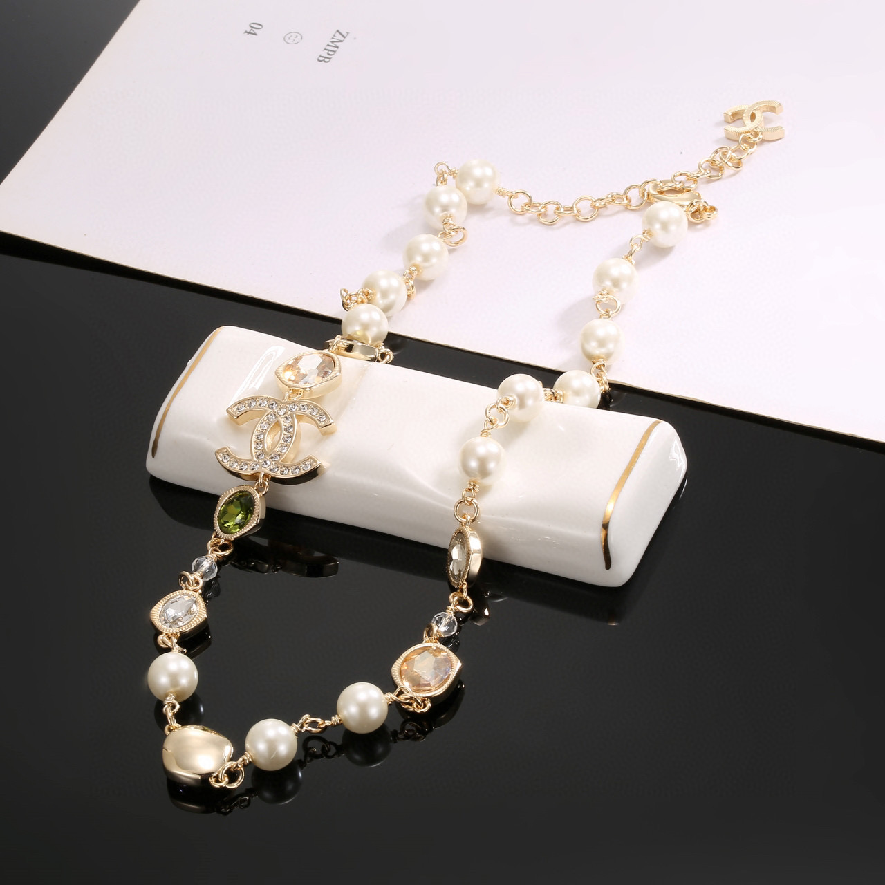 Chanel Interlocking CC Multicolor Crystal and Pearl Necklace - Comprehensive 2
