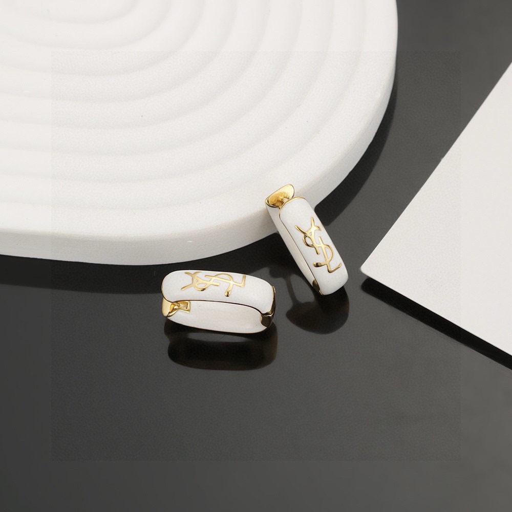 Saint Laurent Cassandre Enamel Hoop Earrings earrings gold-tone metal with white enamel 1 5cm diameter