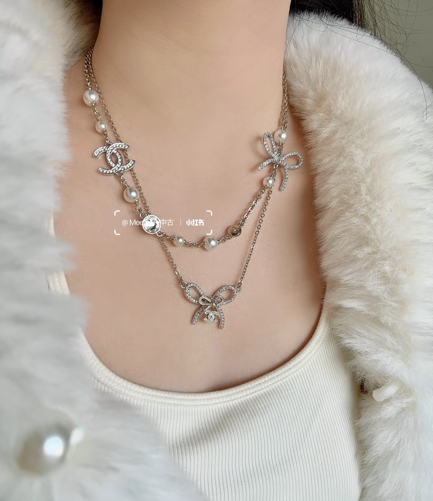 Chanel 最新款Chanel 香奈儿蝴蝶结双C珍珠项链 非常