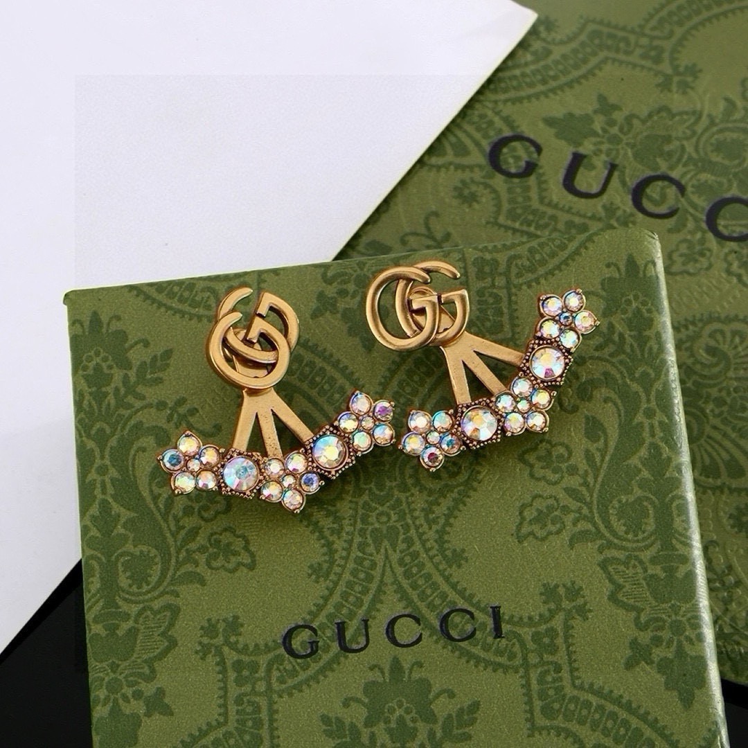 gucci gg marmont crystal fan earrings