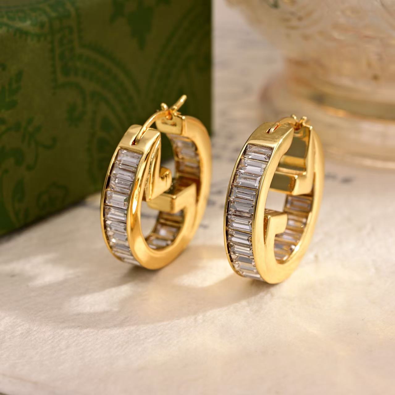 gucci blondie crystal hoop earrings