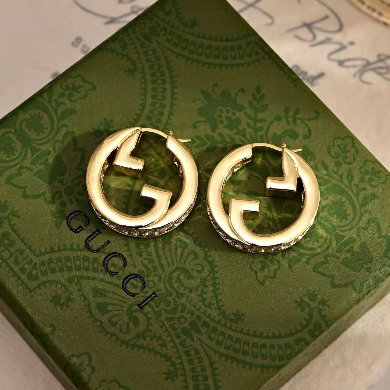 gucci blondie crystal hoop earrings