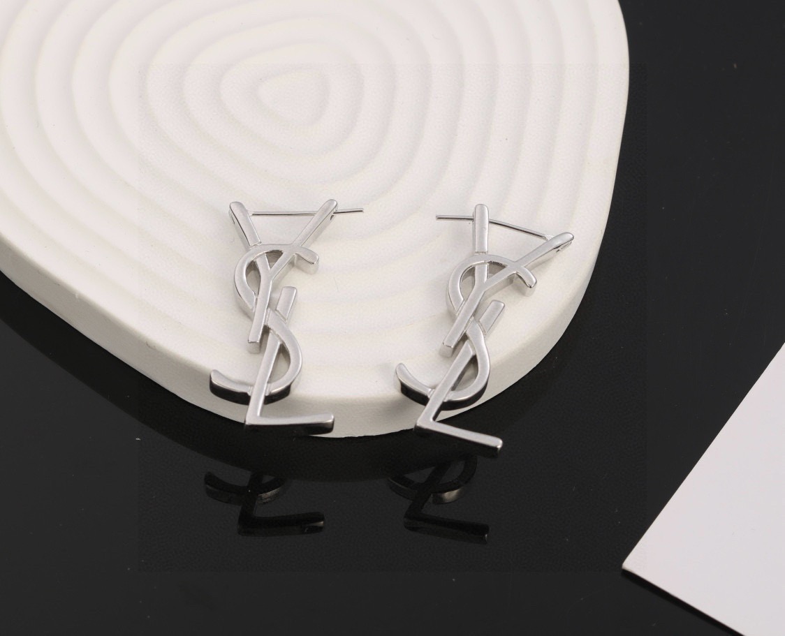 Saint Laurent Cassandre YSL Monogram earrings Gold-tone metal gold variant Silver-tone metal silver variant no gemstones 3cm drop length