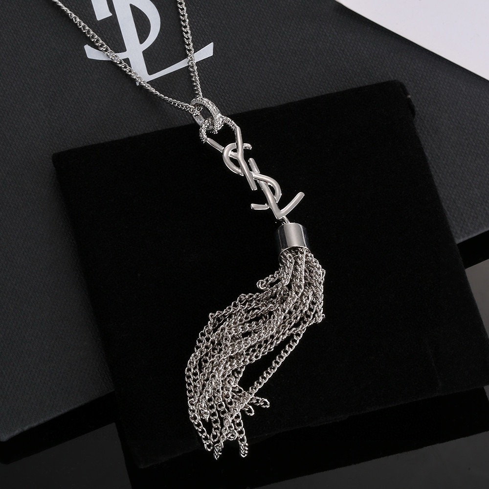 Saint Laurent Cassandre Tassel Pendant necklace Gold-tone metal gold variant Silver-tone metal silver variant no gemstones 60cm