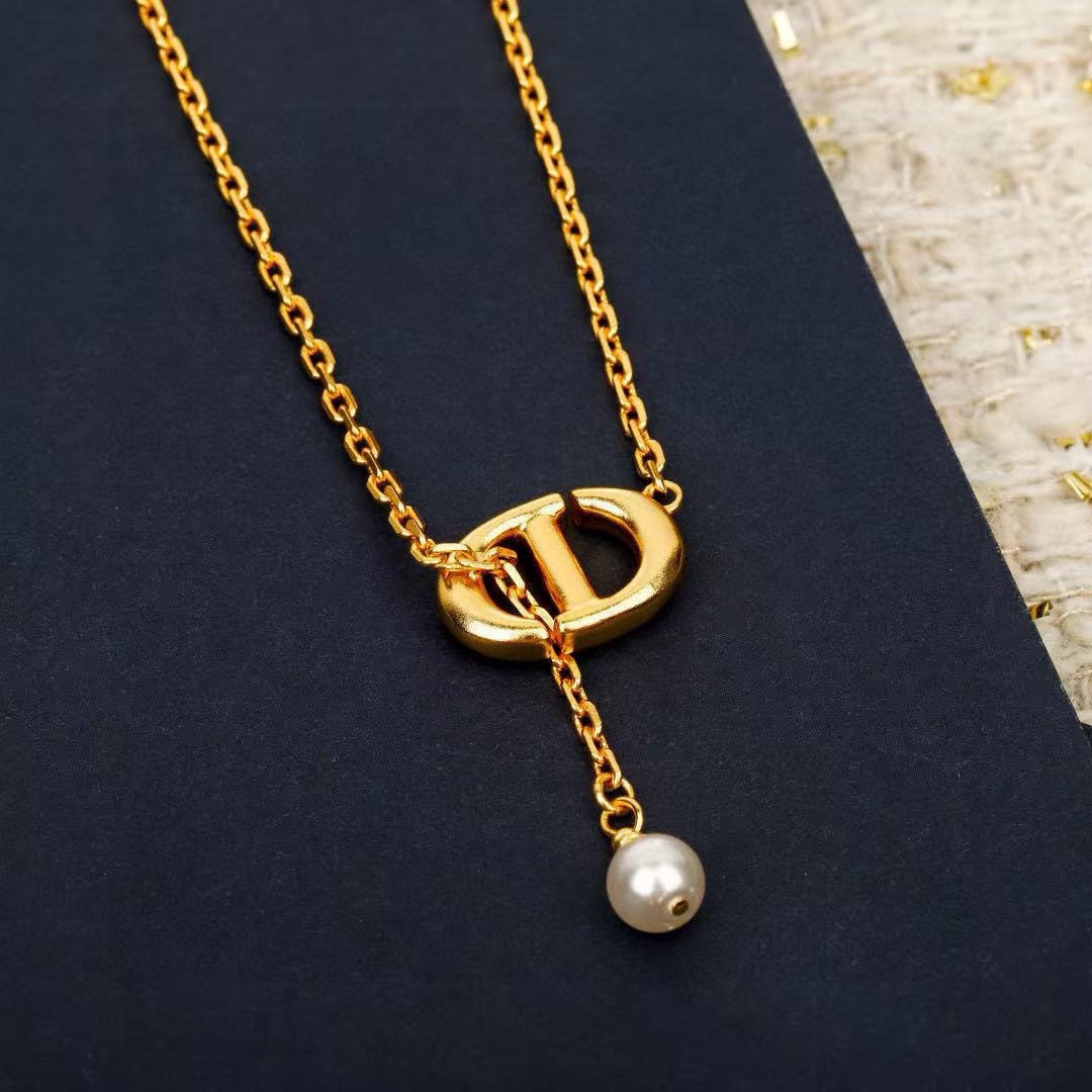 dior petit cd gold pearl drop necklace