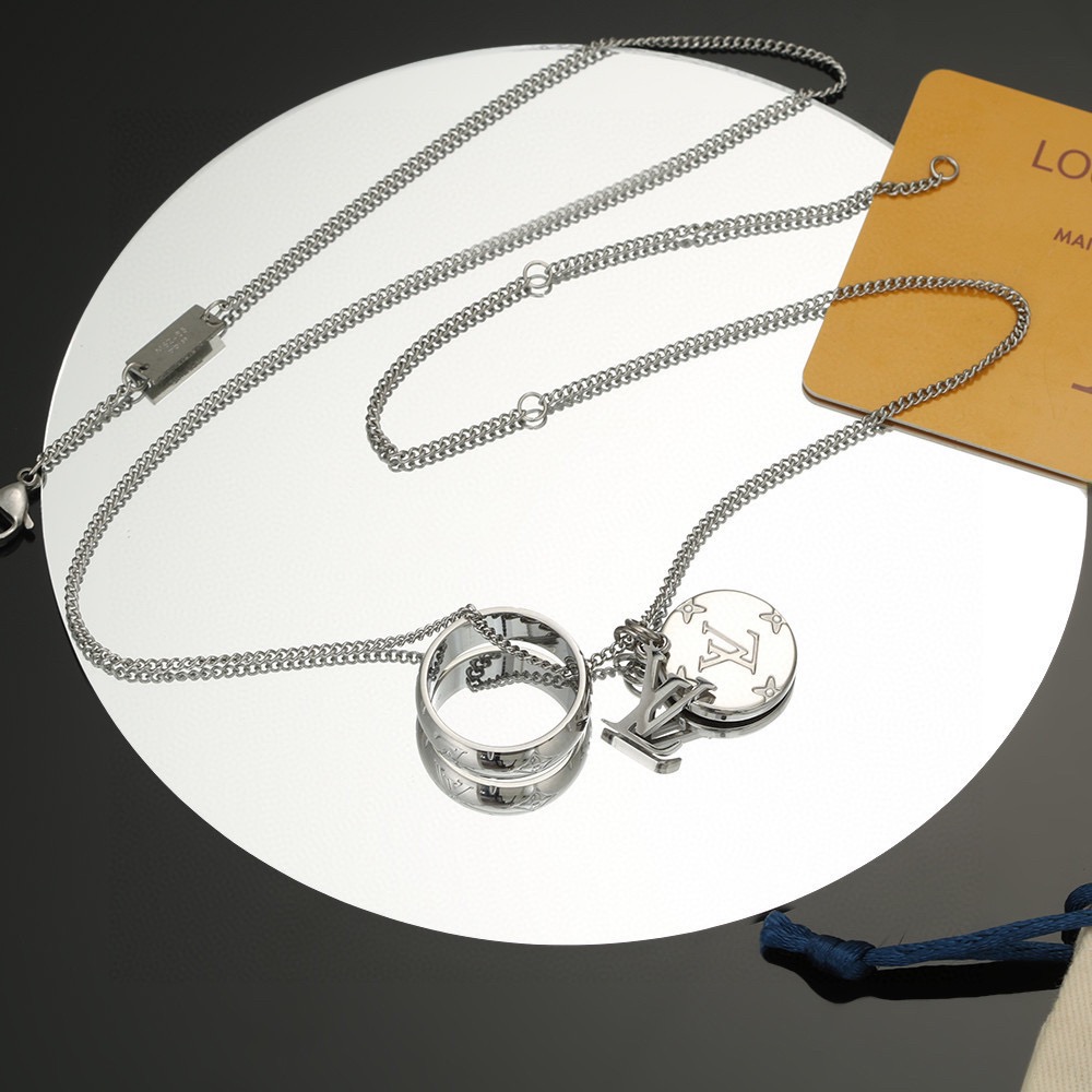 louis vuitton lv twig silver necklace