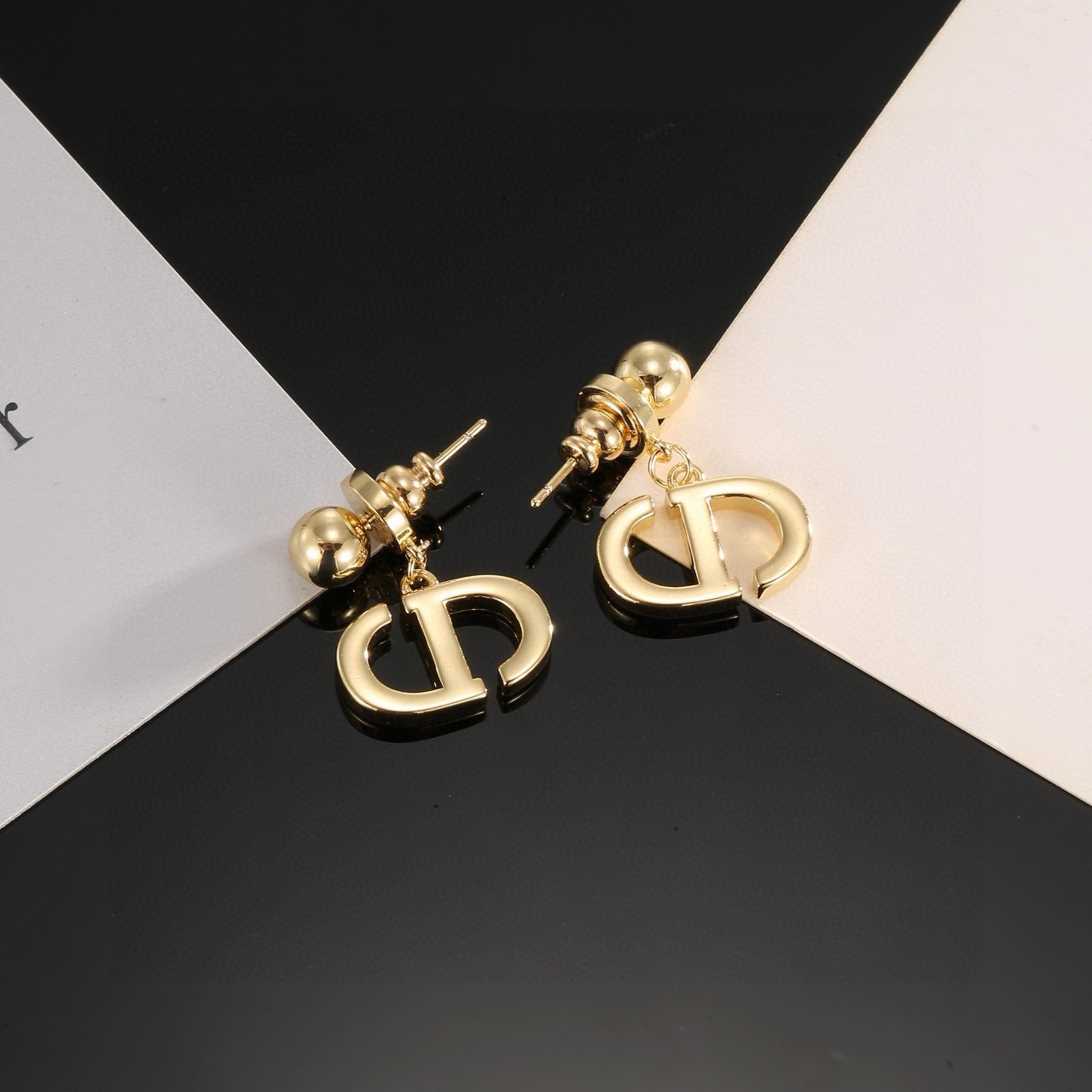 dior gold cd signature drop earrings