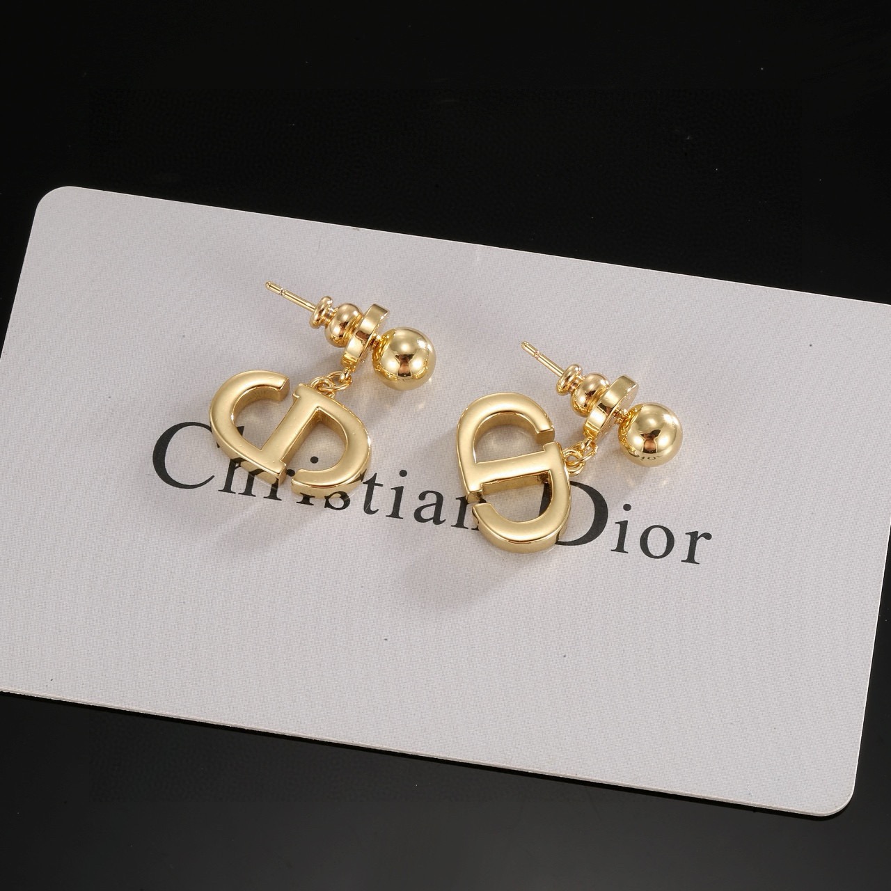 dior gold cd signature drop earrings