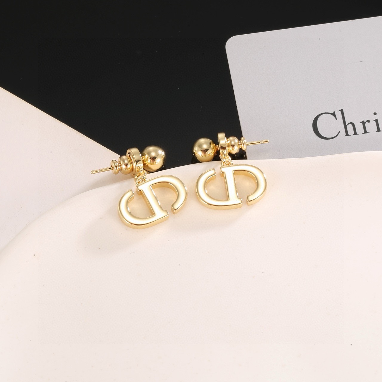 dior gold cd signature drop earrings