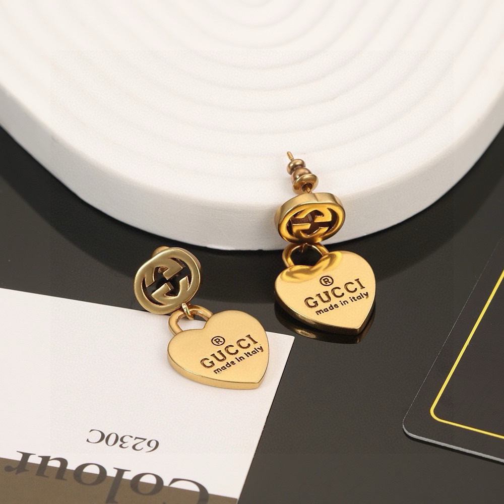 Gucci Gold Heart Dangling Earrings