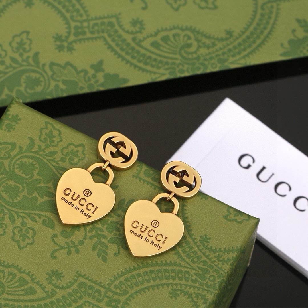 Gucci Gold Heart Dangling Earrings