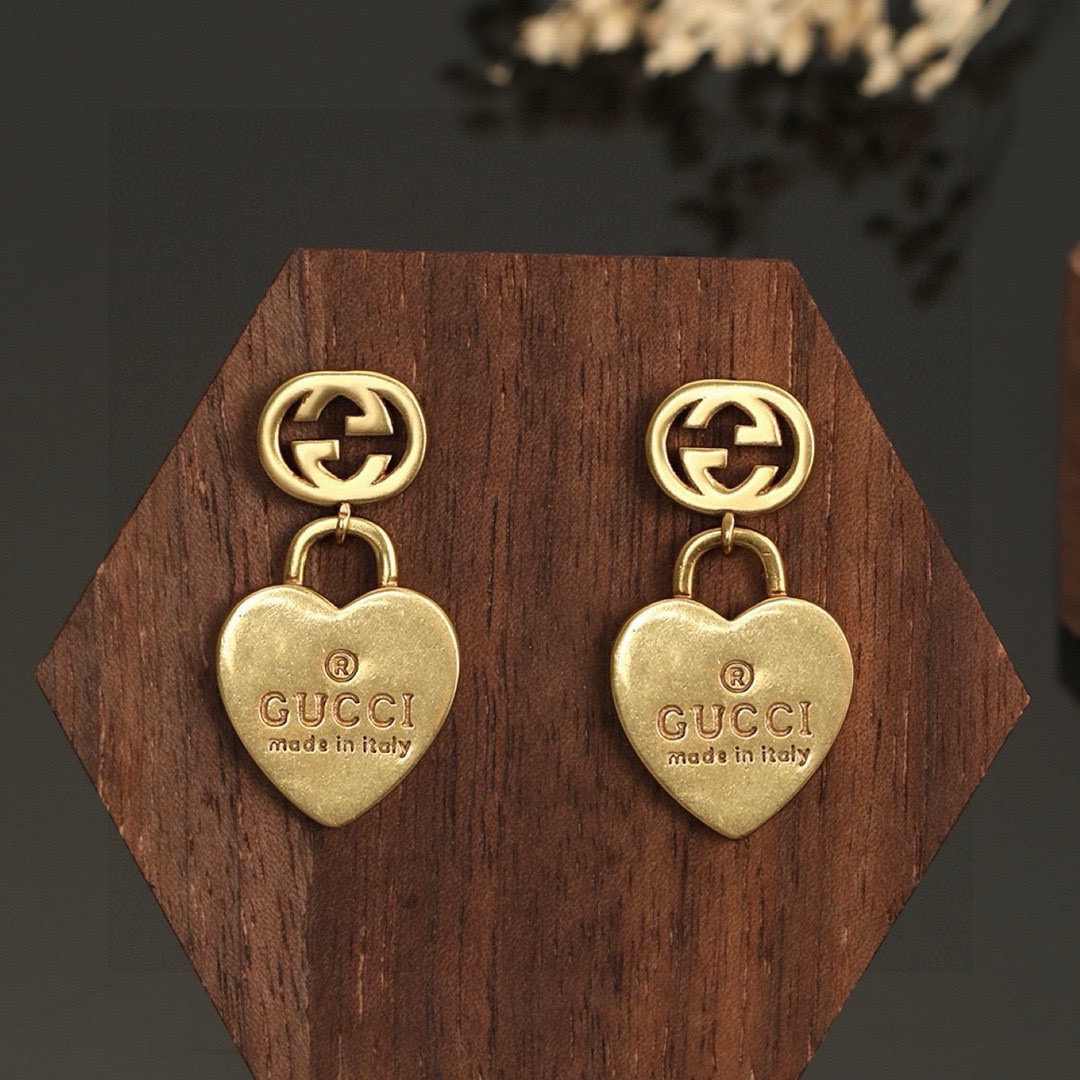 Gucci Gold Heart Dangling Earrings
