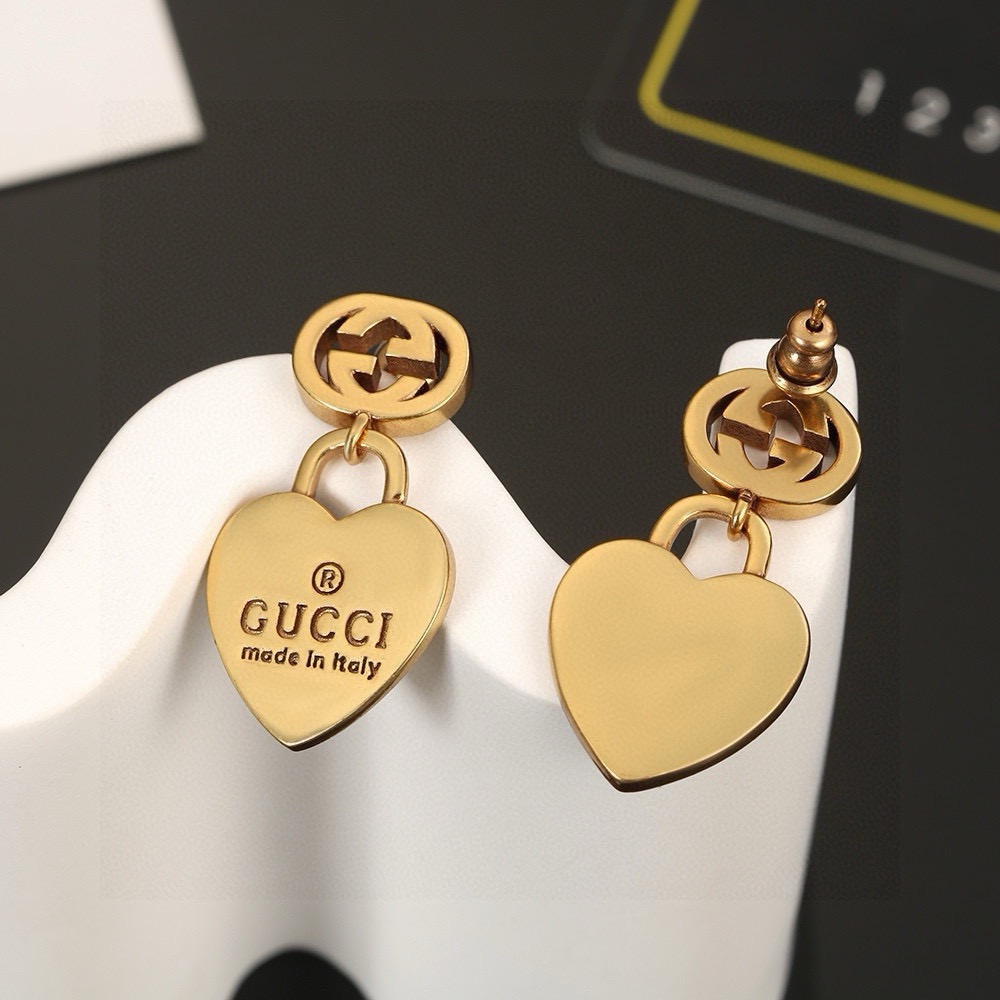 Gucci Gold Heart Dangling Earrings