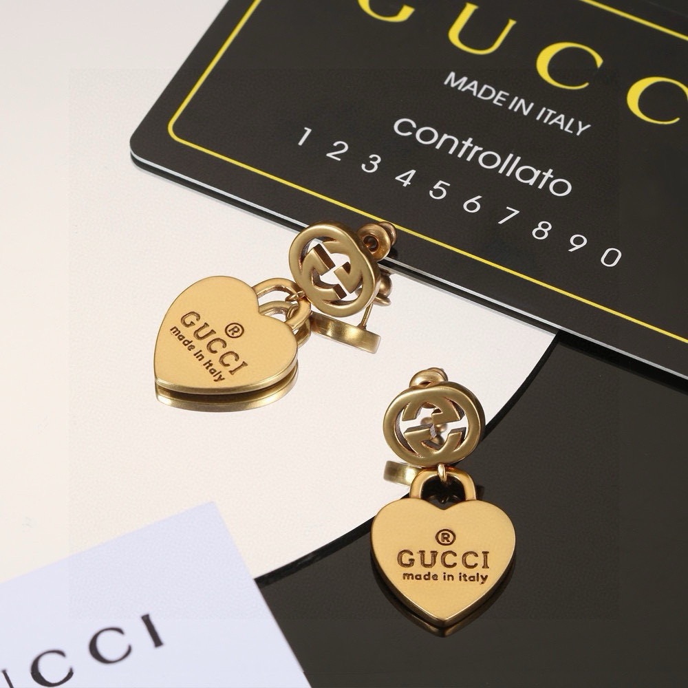 Gucci Gold Heart Dangling Earrings