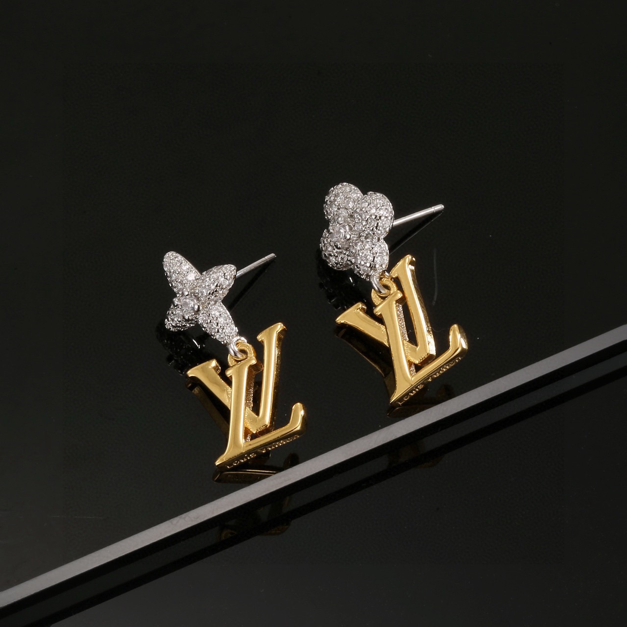 LV Two-Tone Flower Dangling Earrings