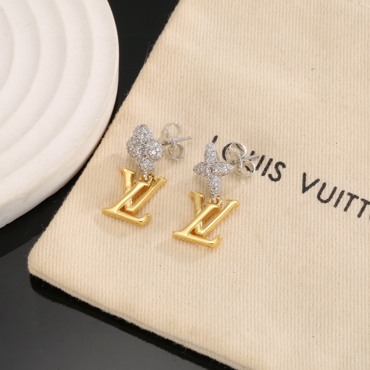 LV Two-Tone Flower Dangling Earrings