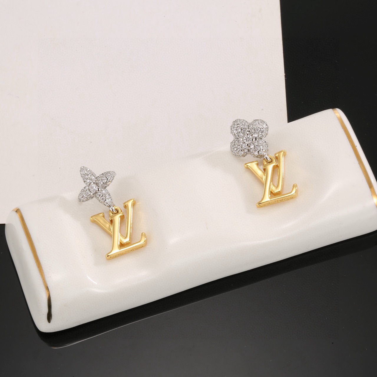 LV Two-Tone Flower Dangling Earrings
