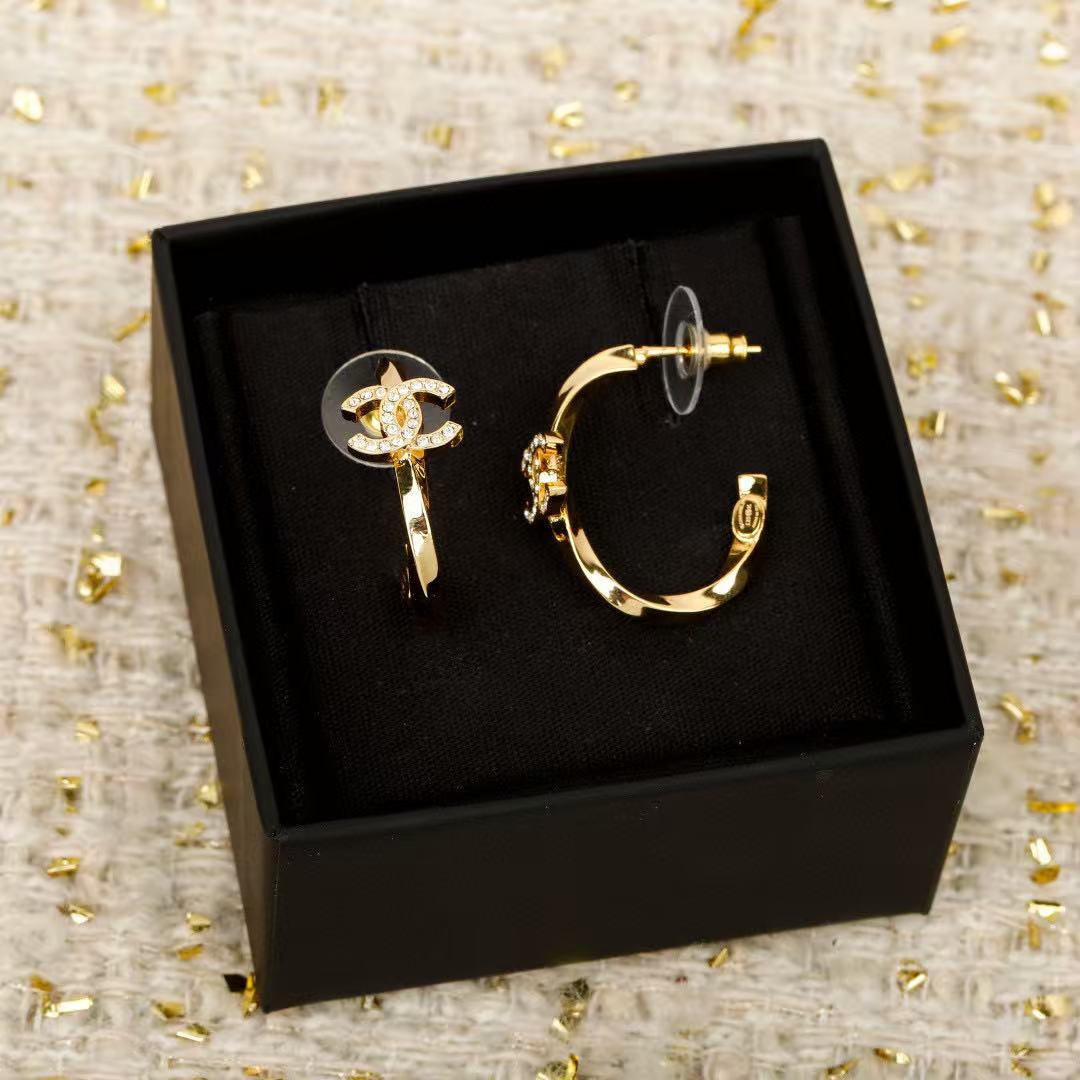 chanel pale gold cc pendant hoop earrings