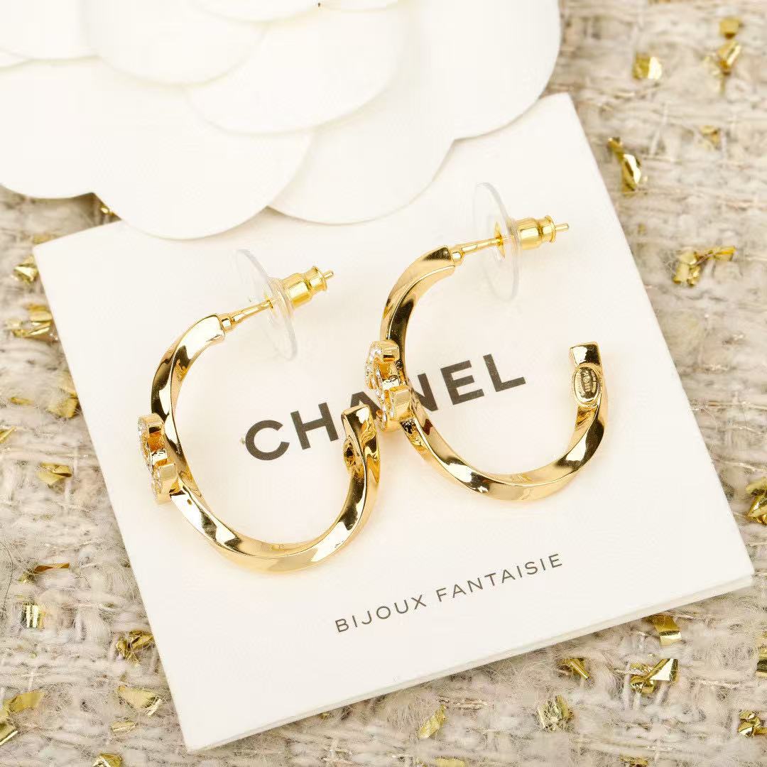 chanel pale gold cc pendant hoop earrings