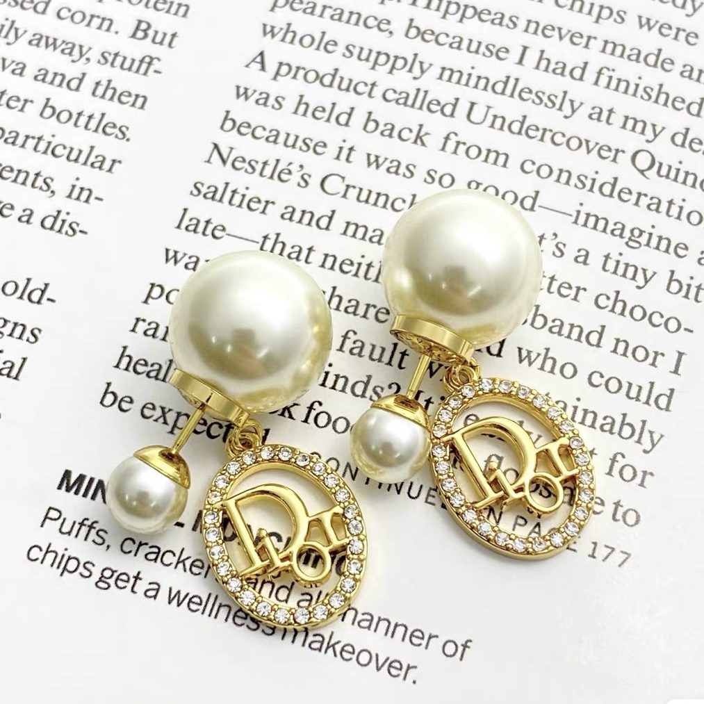 dior gold pearl cannage circle drop earrings