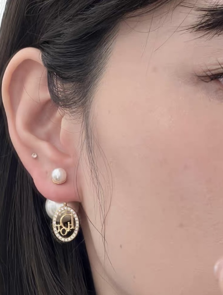 dior gold pearl cannage circle drop earrings