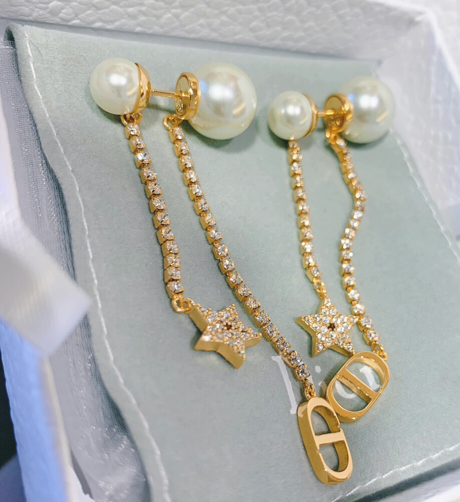 dior tribales pearl star cd chain earrings