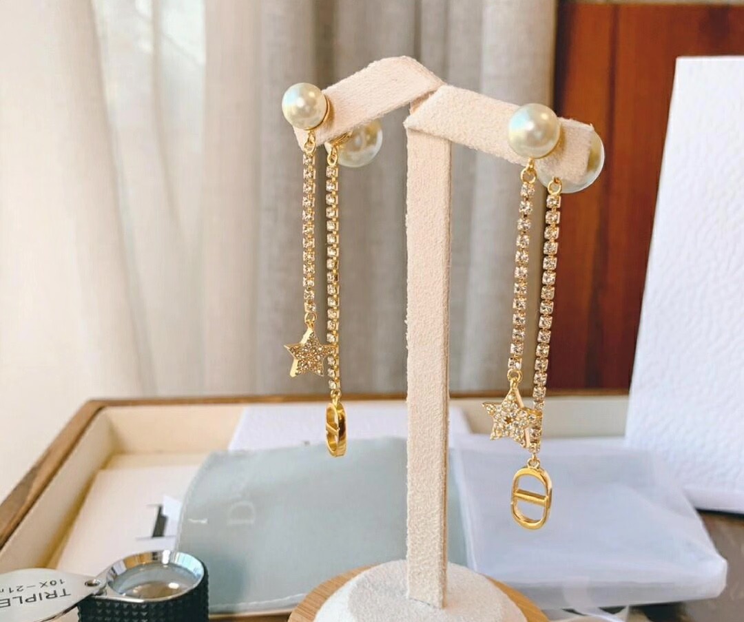 dior tribales pearl star cd chain earrings