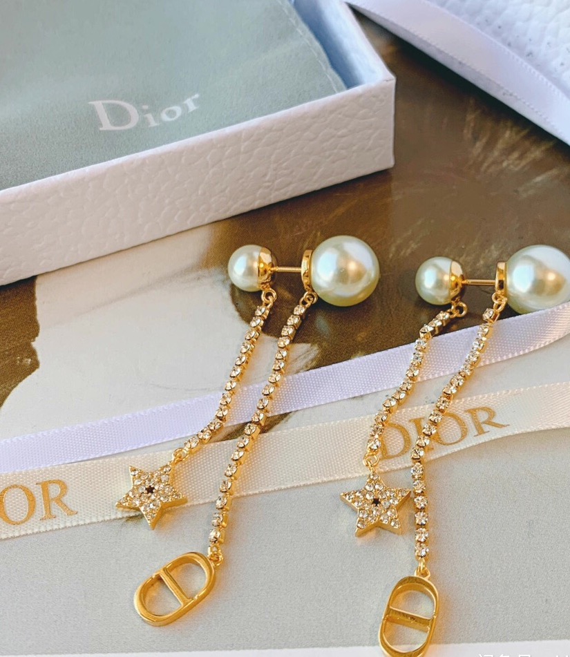 dior tribales pearl star cd chain earrings