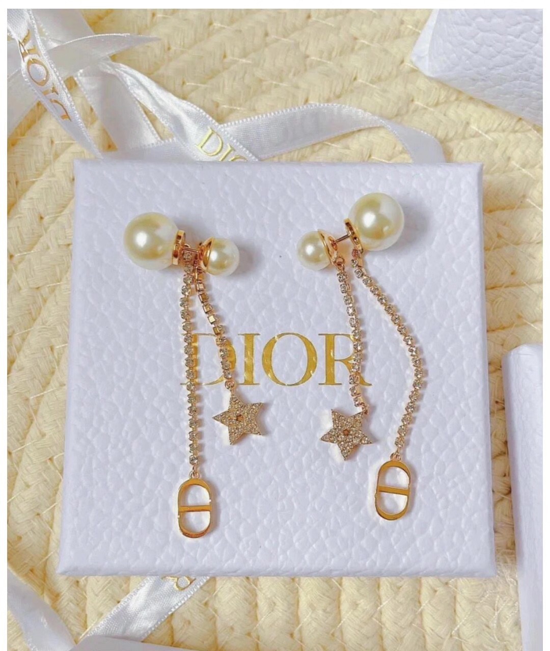 dior tribales pearl star cd chain earrings