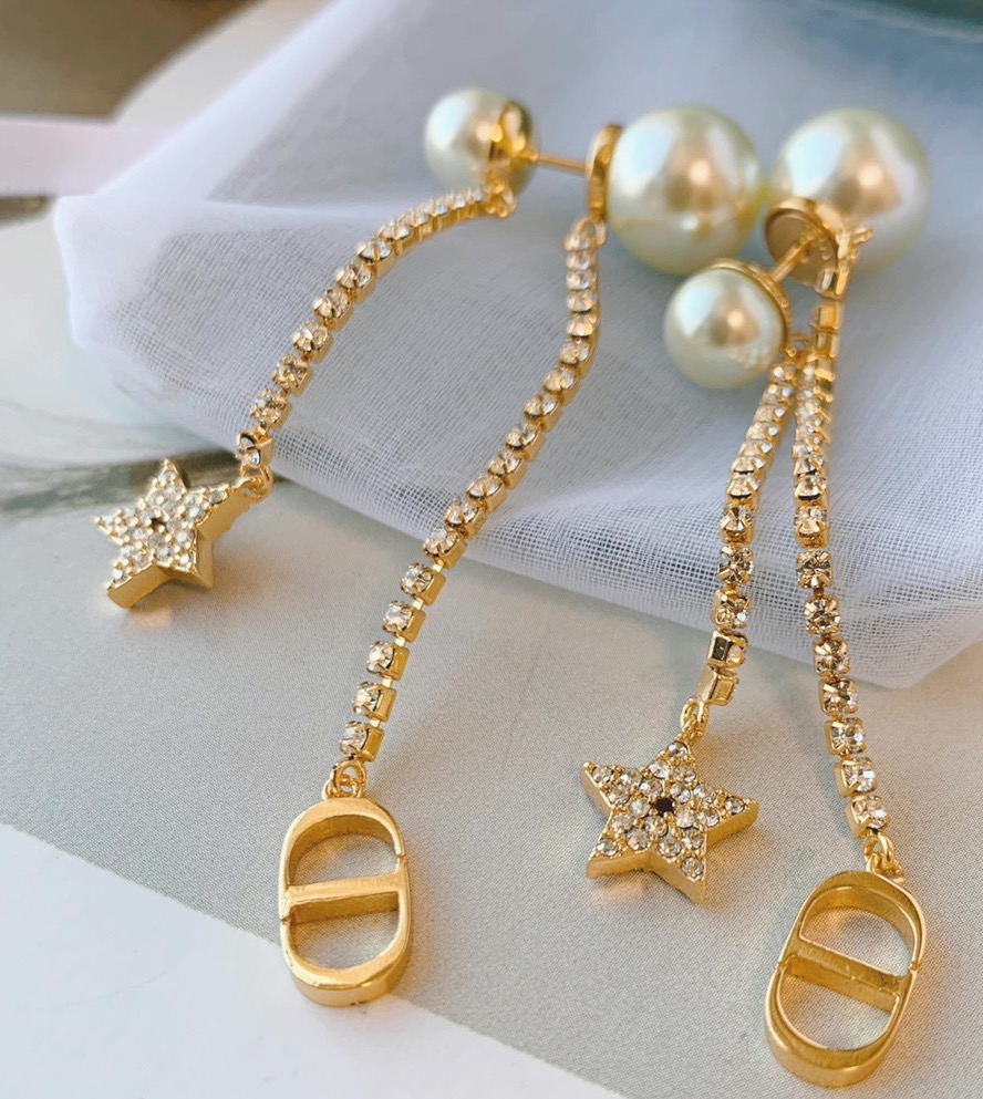 dior tribales pearl star cd chain earrings