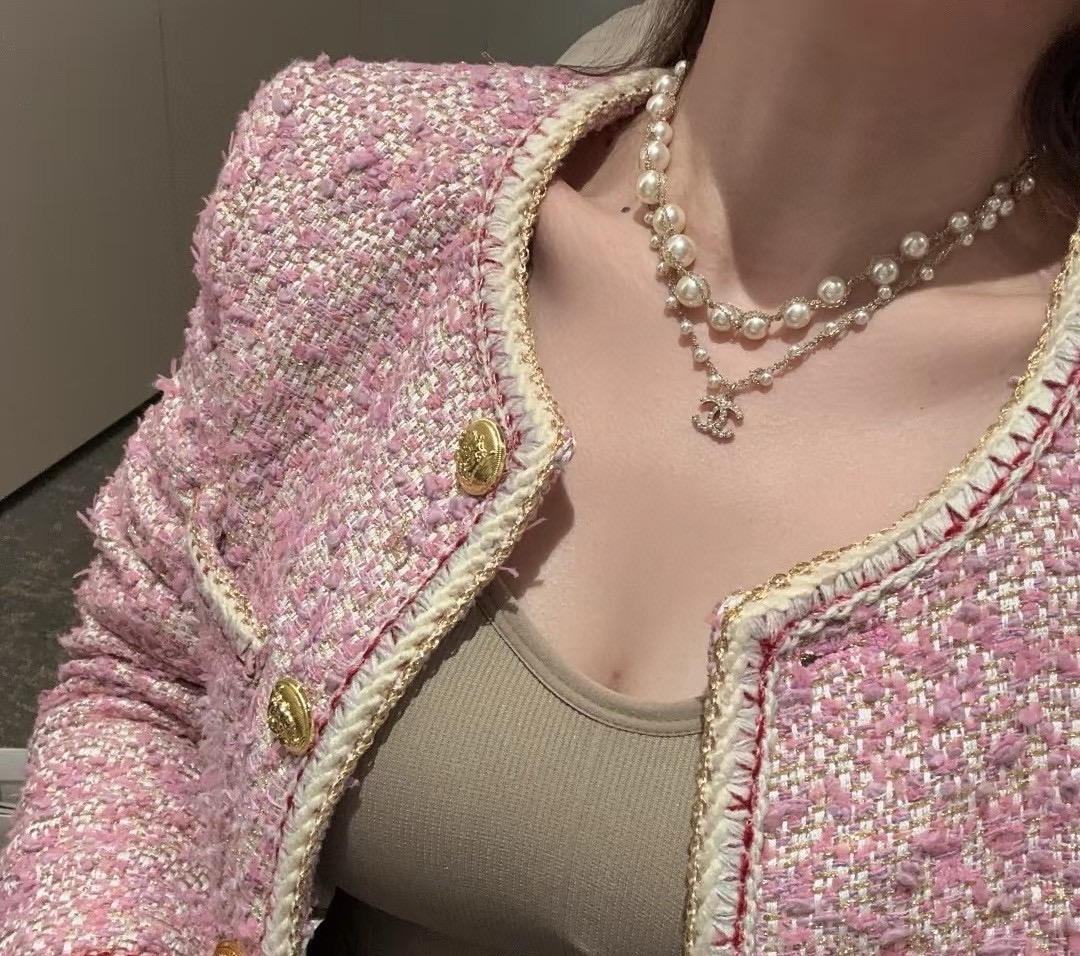 chanel pearl double strand cc charm necklace