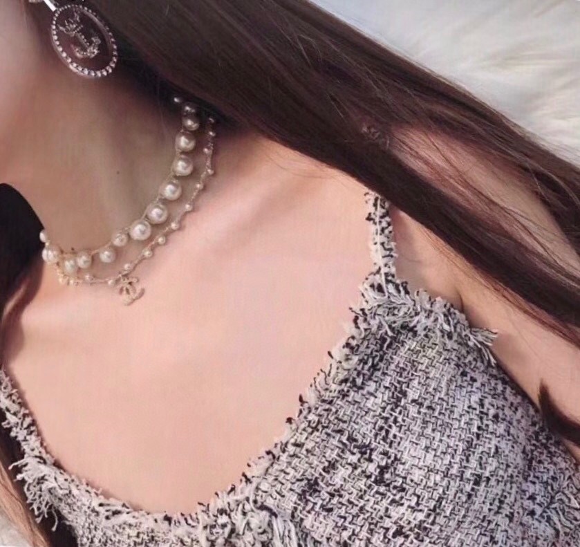 chanel pearl double strand cc charm necklace