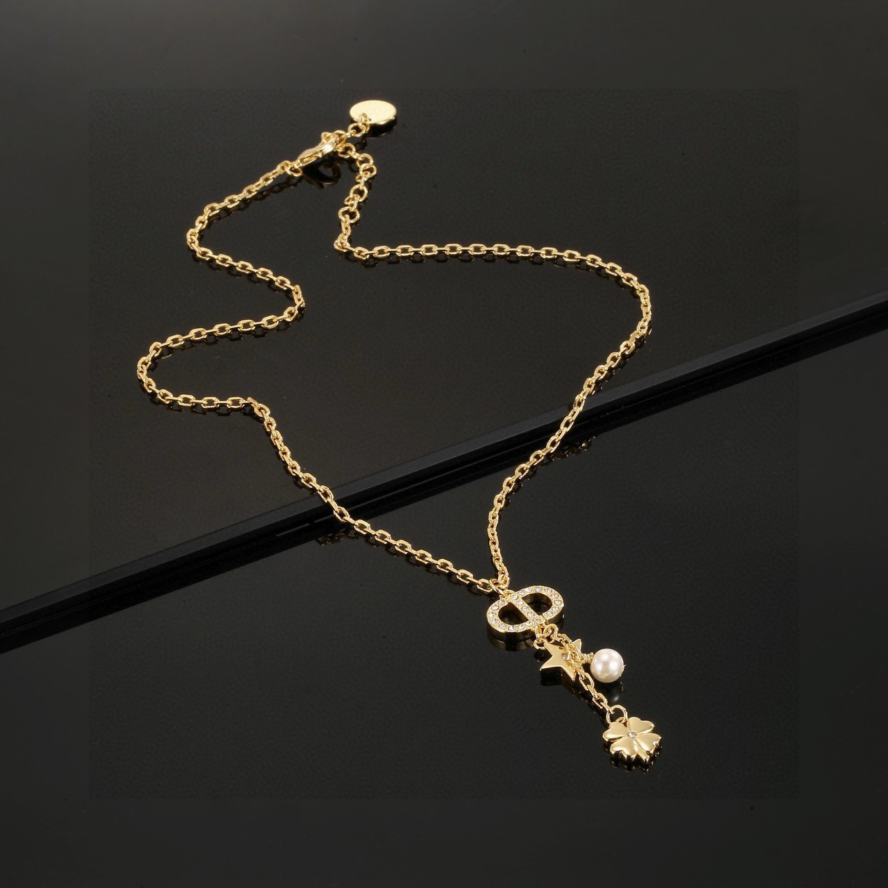 dior gold jadior clover charm pendant necklace