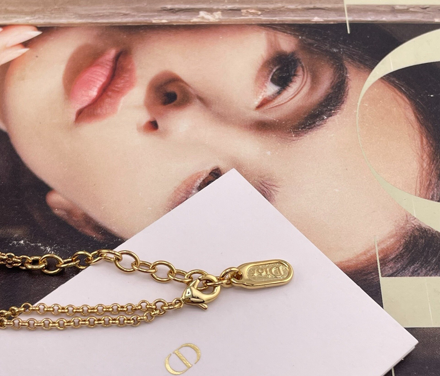 dior gold cd bow double chain necklace