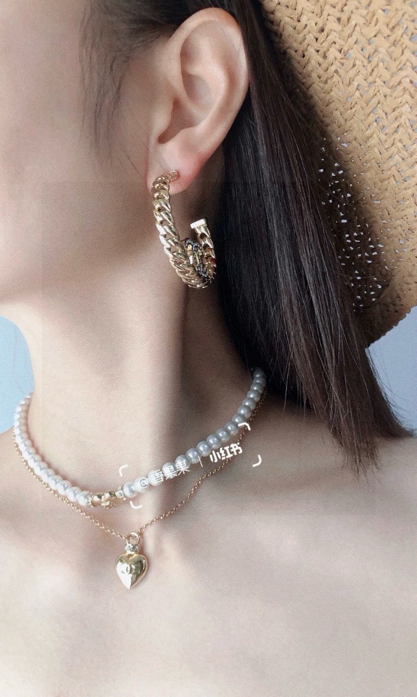 chanel pale gold crystal cc hoop earrings