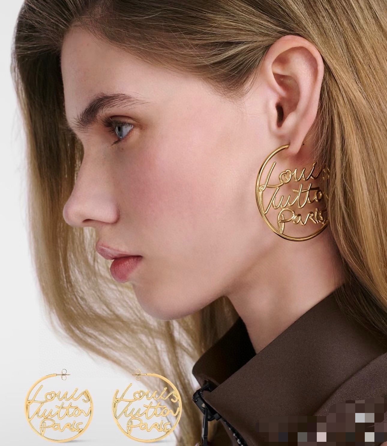 LV Gold Script Circle Earrings