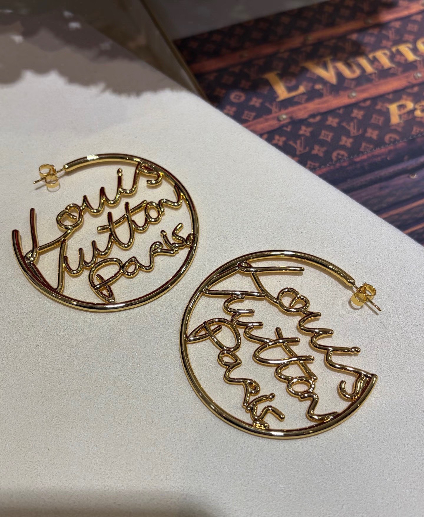 LV Gold Script Circle Earrings