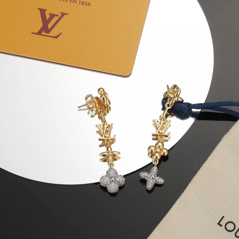 louis vuitton gold floral pearl drop earrings