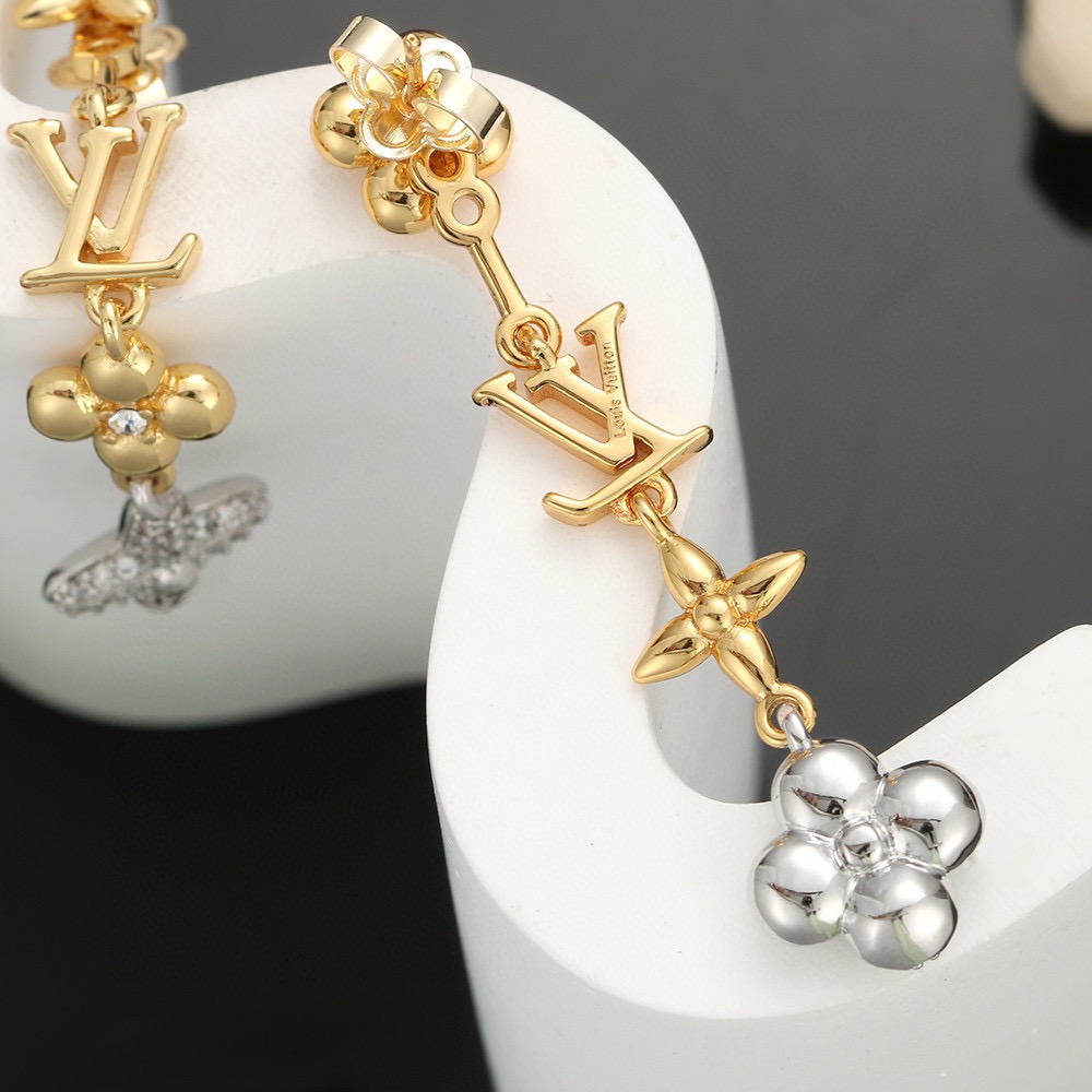 louis vuitton gold floral pearl drop earrings