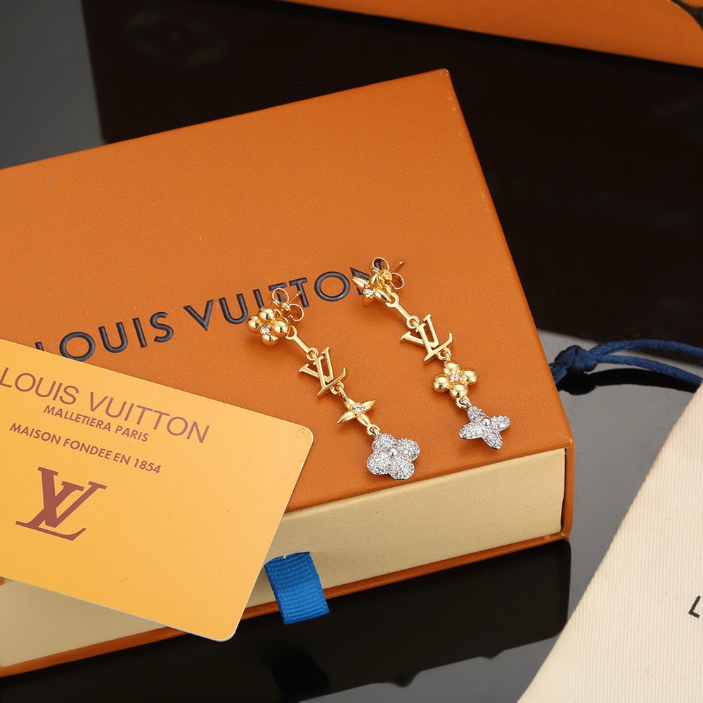 louis vuitton gold floral pearl drop earrings