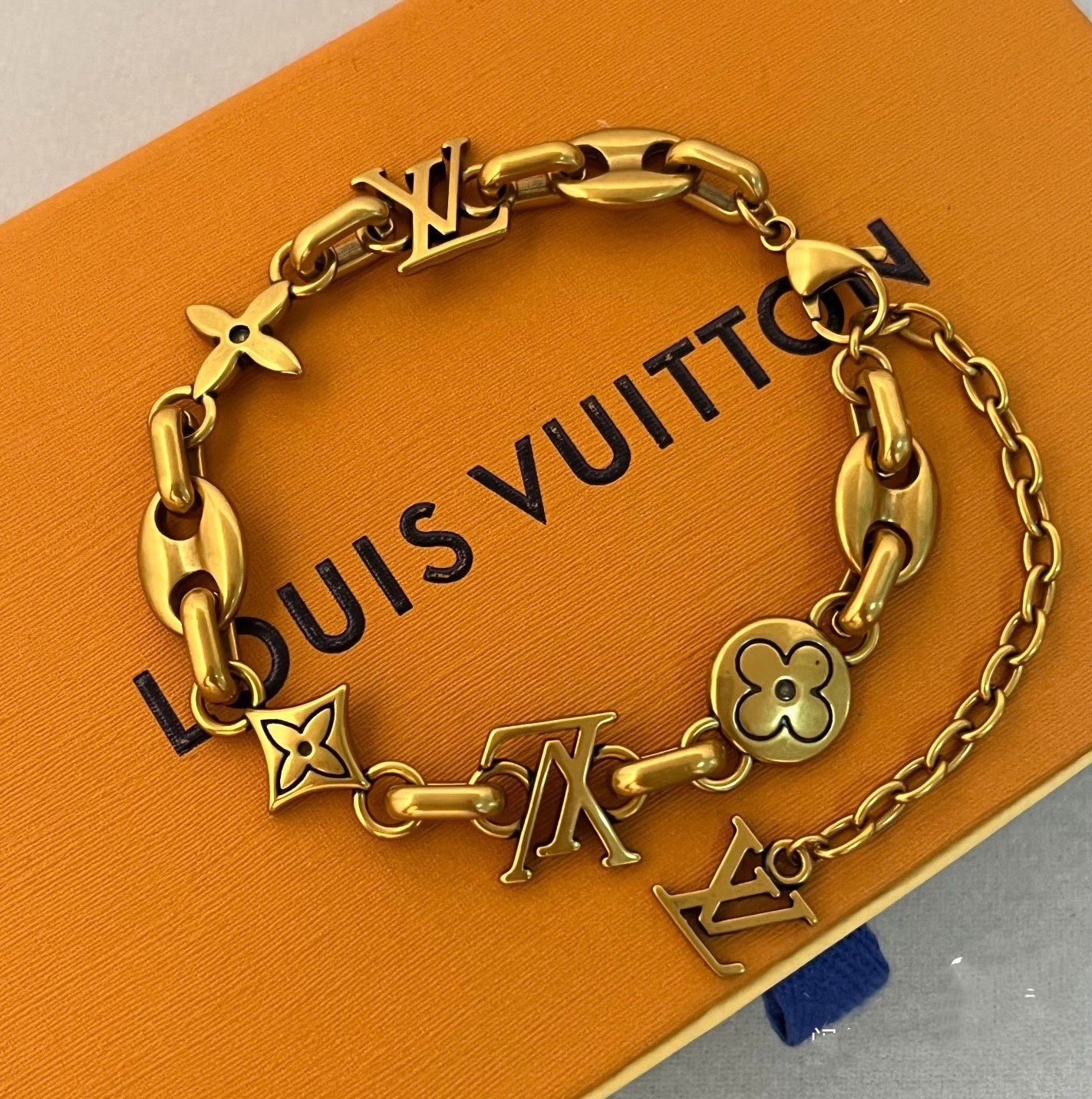 louis vuitton gold letter link bracelet